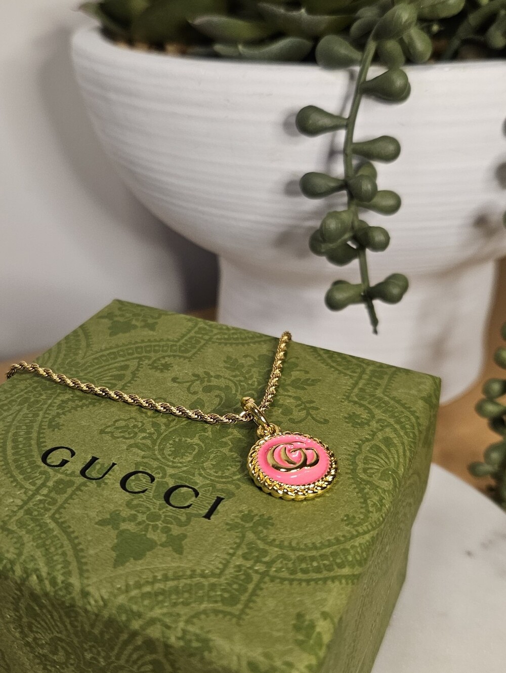 💖 Pink GG Zipper Pull Upcycled Gold Rope Chain Necklace